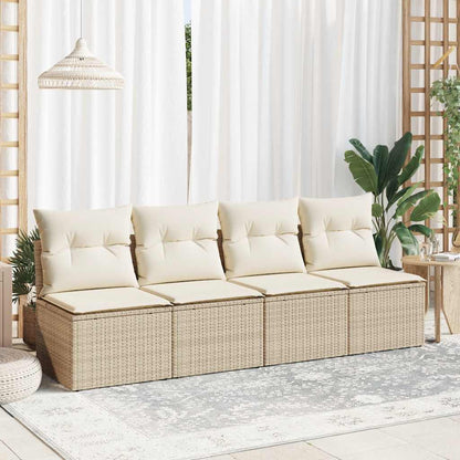 4-delige Loungeset met kussens poly rattan acacia beige