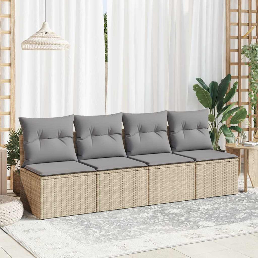 4-delige Loungeset met kussens poly rattan acacia beige