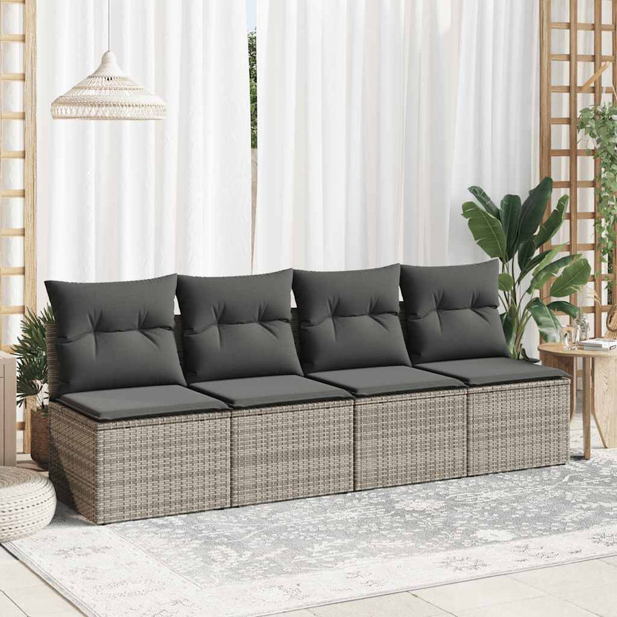 4-delige Loungeset met kussens poly rattan acacia grijs