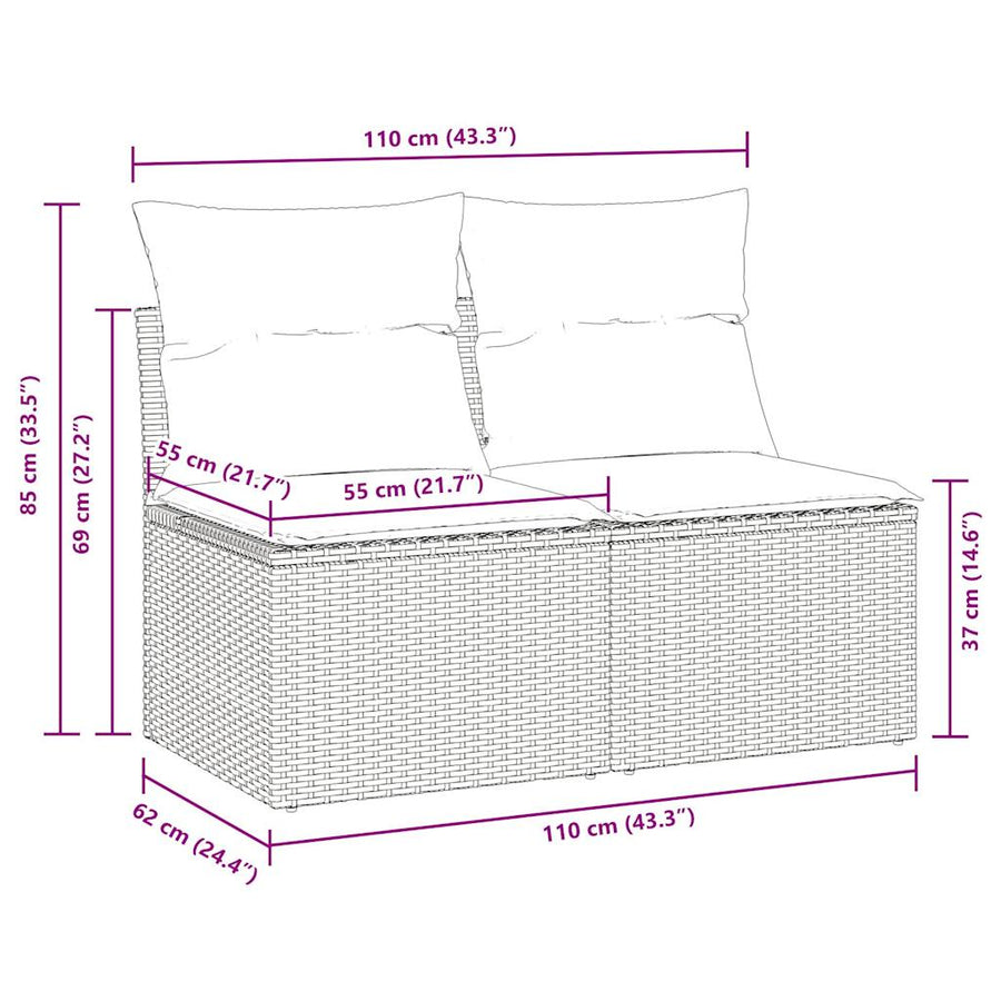 4-delige Loungeset met kussens poly rattan acacia grijs