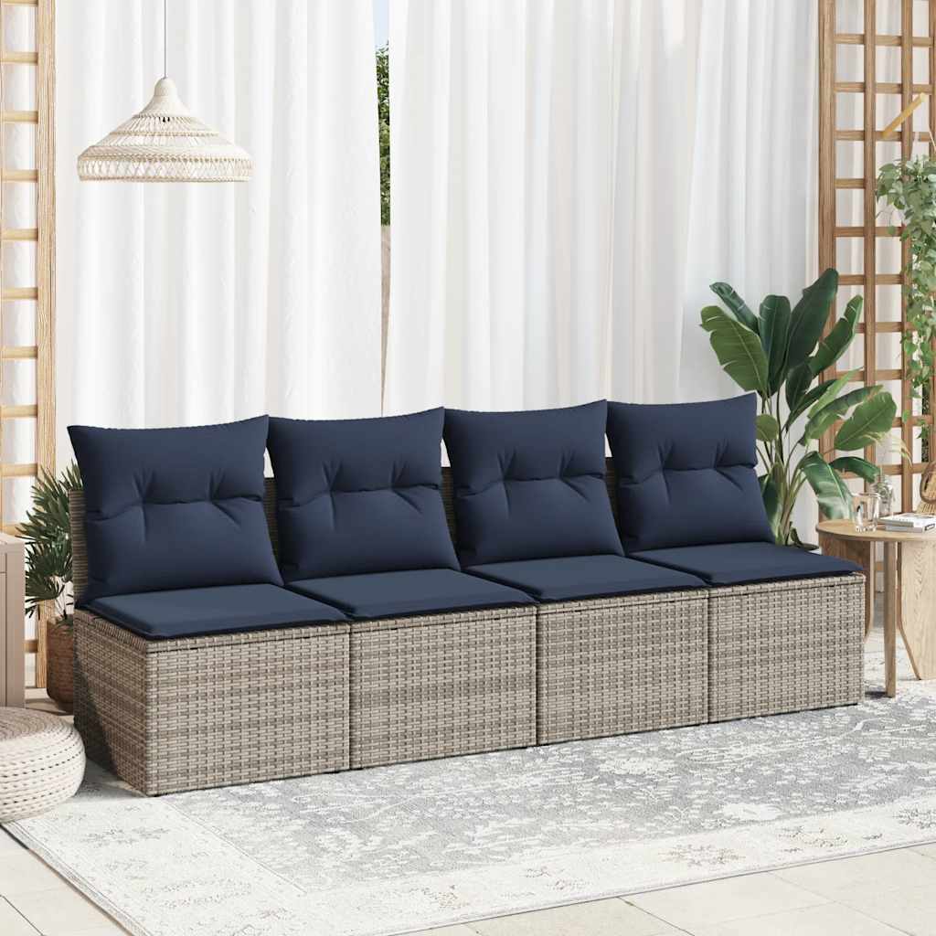 2-delige Loungeset met kussens poly rattan acacia grijs