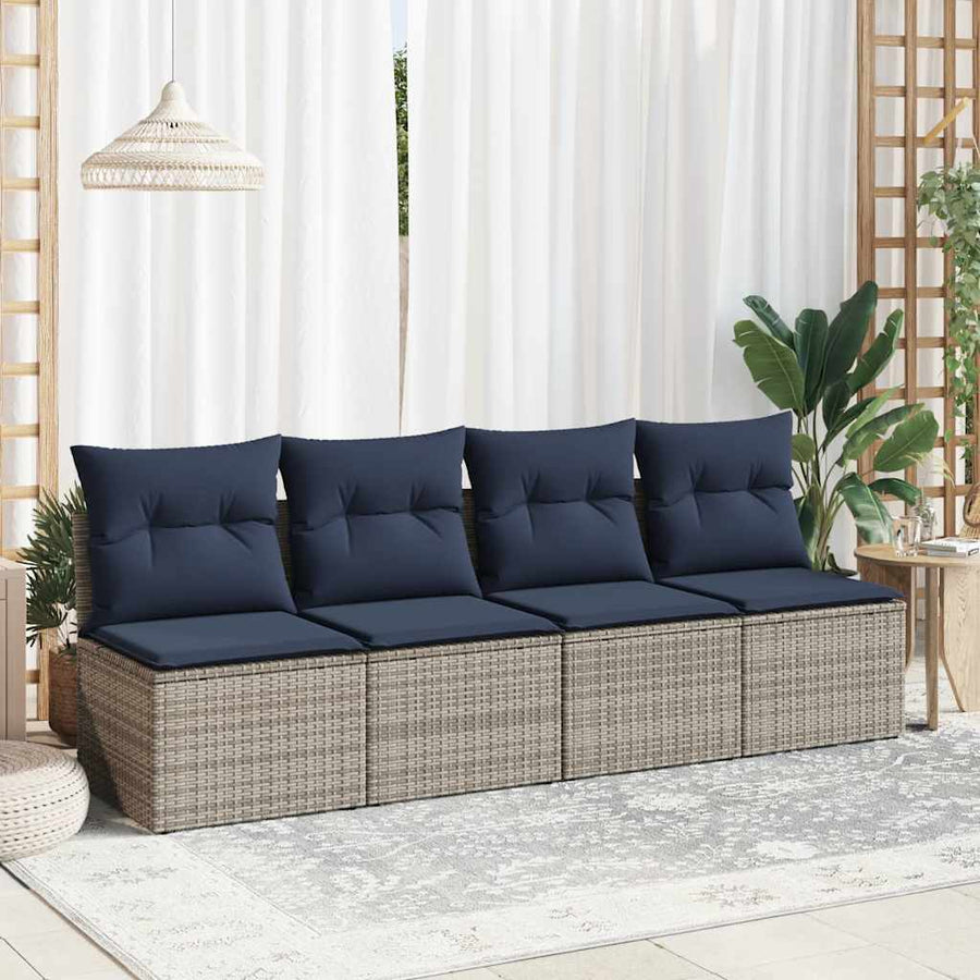 2-delige Loungeset met kussens poly rattan acacia grijs