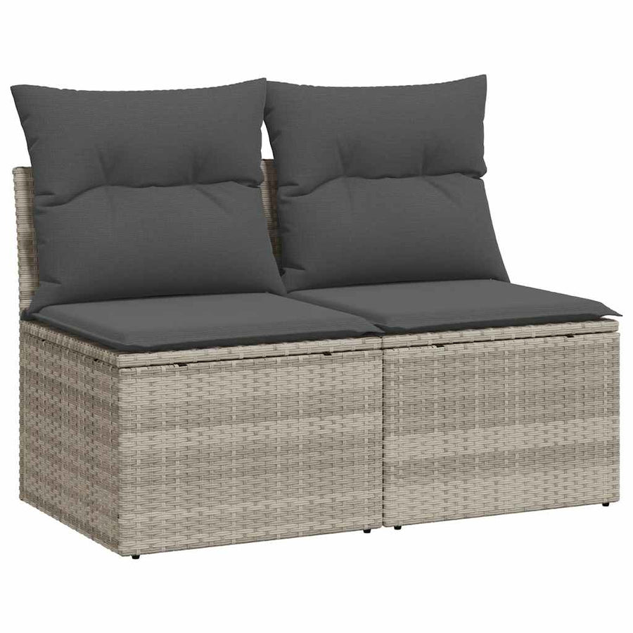 4-delige Loungeset met kussens poly rattan acacia lichtgrijs