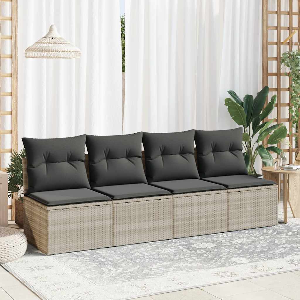 4-delige Loungeset met kussens poly rattan acacia lichtgrijs
