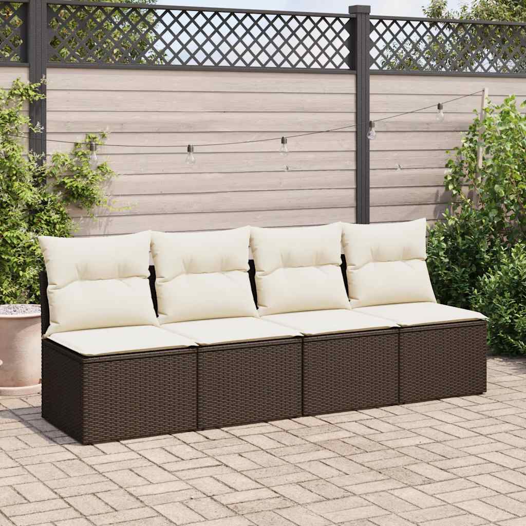 4-delige Loungeset met kussens poly rattan acacia bruin