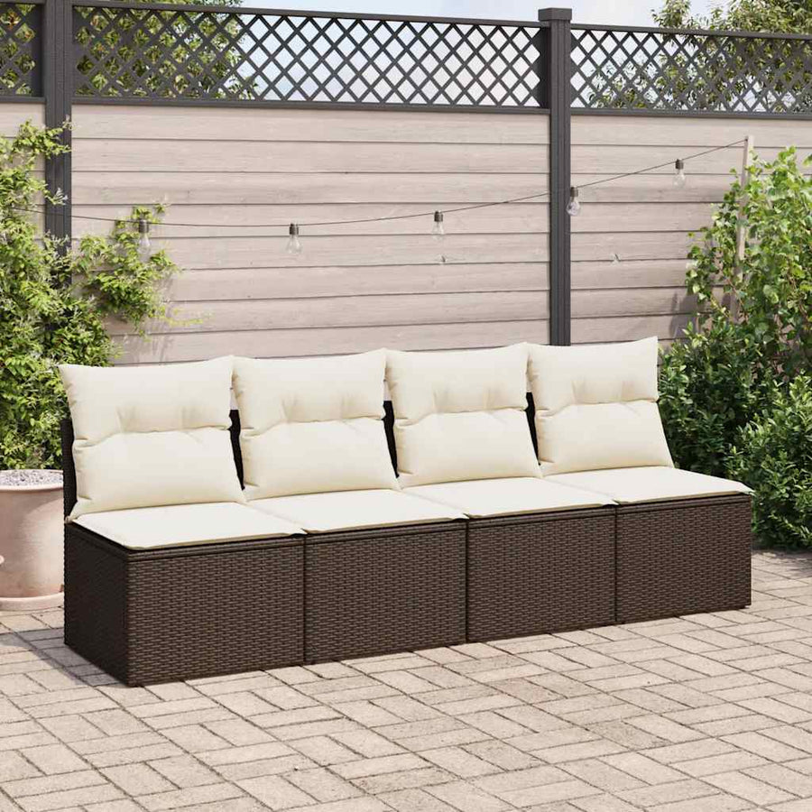 4-delige Loungeset met kussens poly rattan acacia bruin