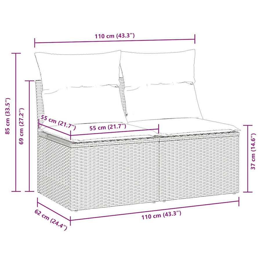 4-delige Loungeset met kussens poly rattan acacia bruin
