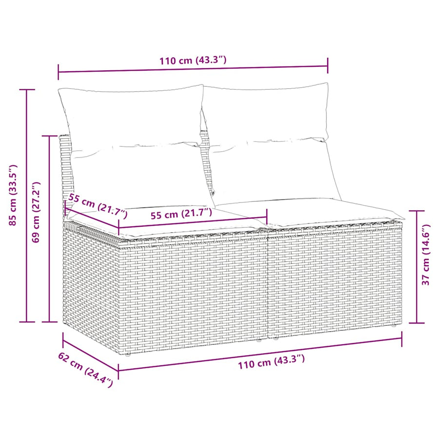 2-delige Loungeset met kussens poly rattan acacia bruin