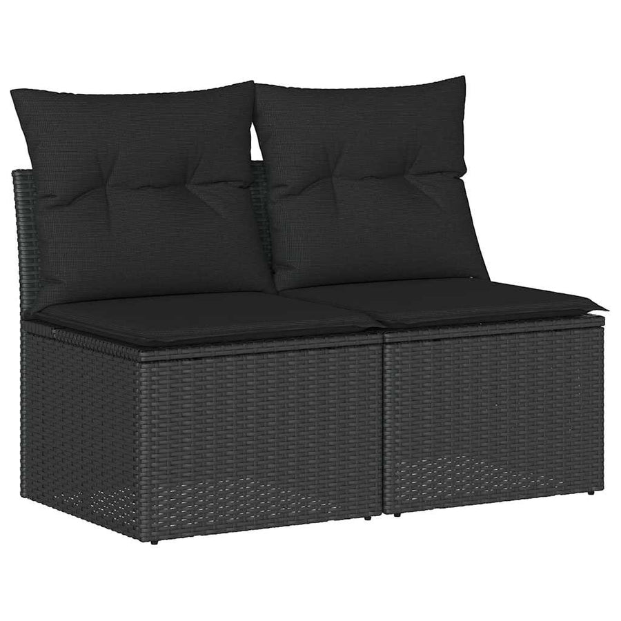 4-delige Loungeset met kussens poly rattan acacia zwart