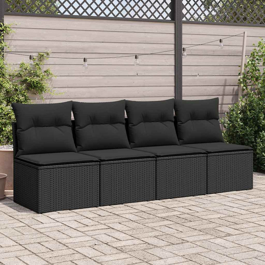 4-delige Loungeset met kussens poly rattan acacia zwart