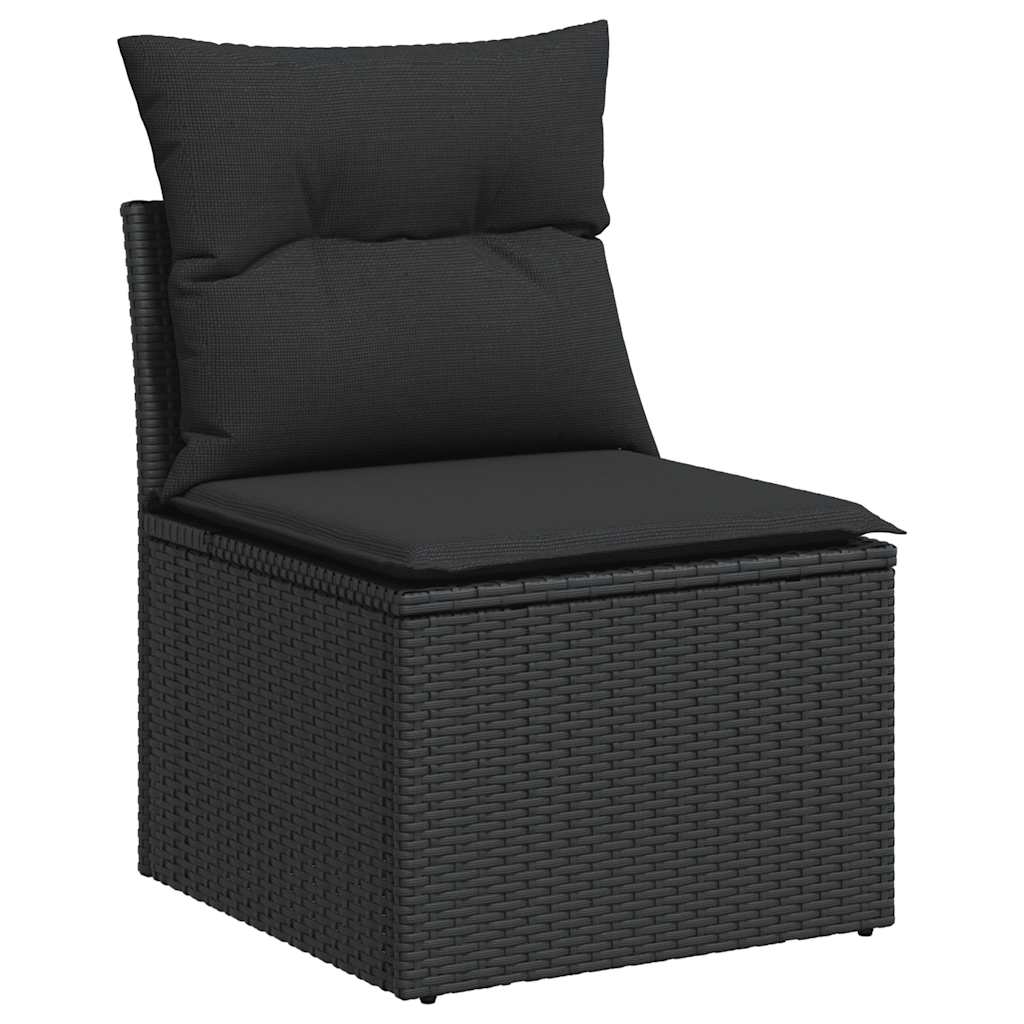 4-delige Loungeset met kussens poly rattan acacia zwart
