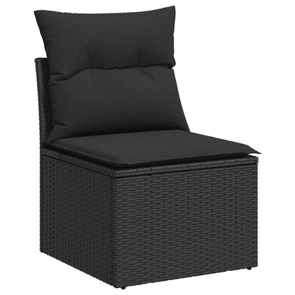 4-delige Loungeset met kussens poly rattan acacia zwart