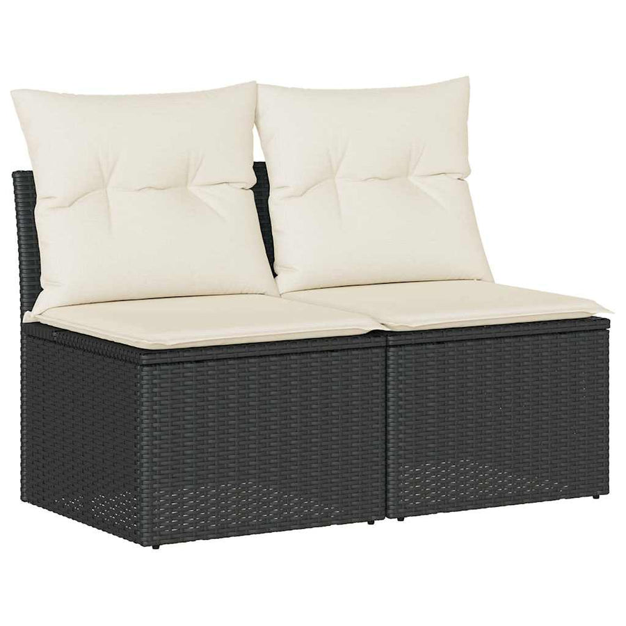 4-delige Loungeset met kussens poly rattan acacia zwart
