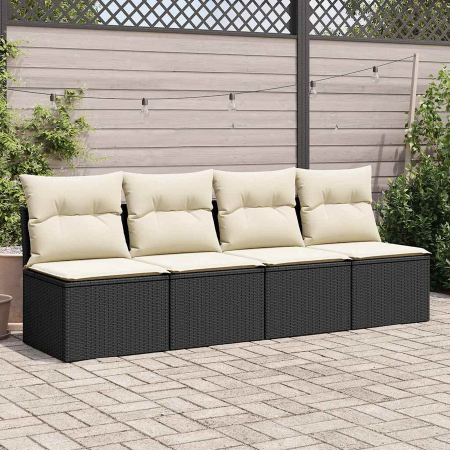 4-delige Loungeset met kussens poly rattan acacia zwart
