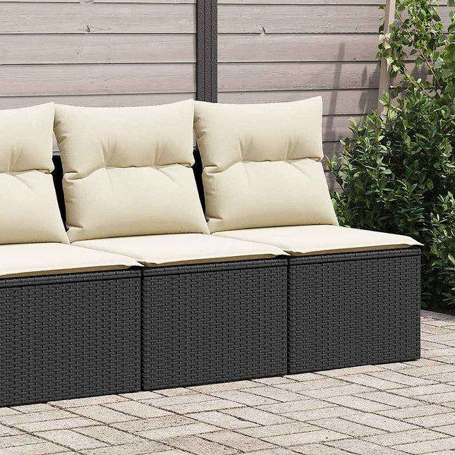 4-delige Loungeset met kussens poly rattan acacia zwart