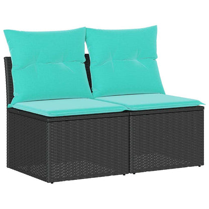 2-delige Loungeset met kussens poly rattan acacia zwart