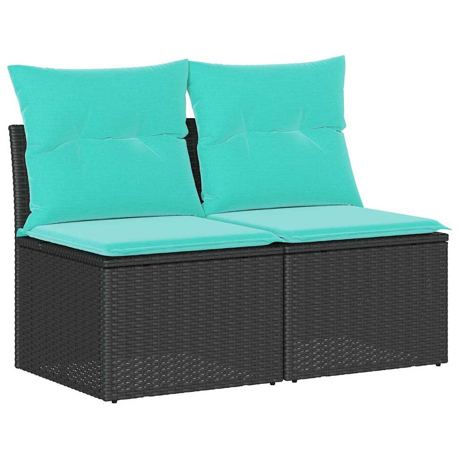 2-delige Loungeset met kussens poly rattan acacia zwart