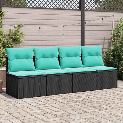 2-delige Loungeset met kussens poly rattan acacia zwart