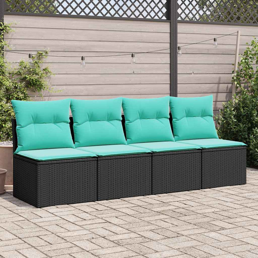 2-delige Loungeset met kussens poly rattan acacia zwart