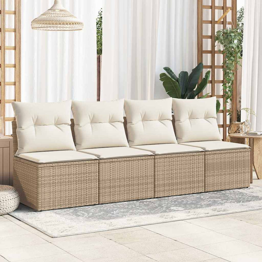 4-delige Loungeset met kussens poly rattan acacia beige