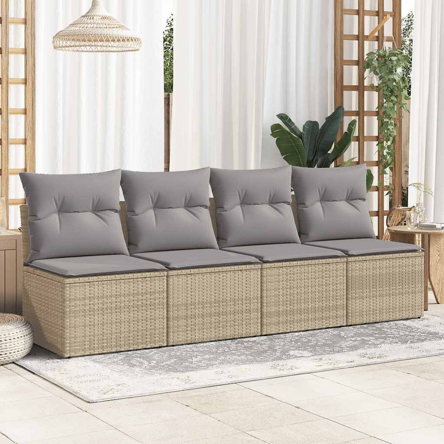 4-delige Loungeset met kussens poly rattan acacia beige