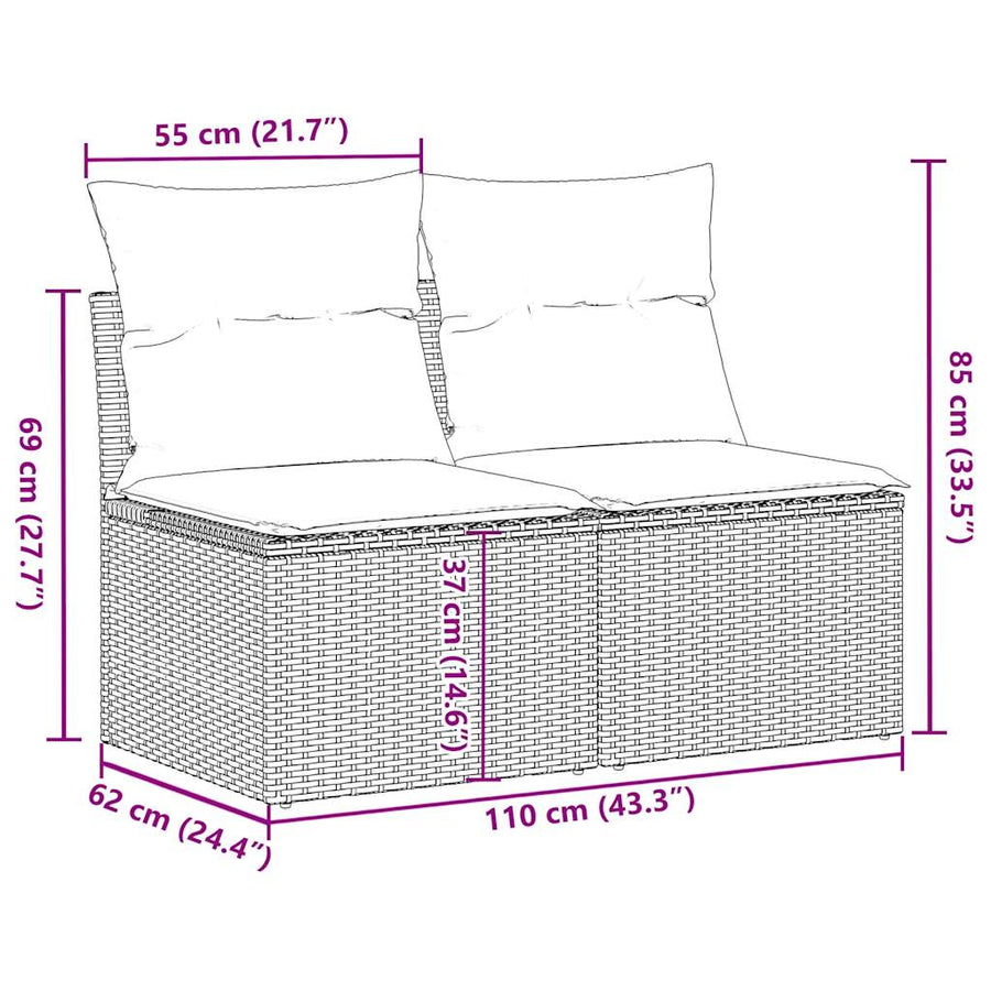4-delige Loungeset met kussens poly rattan acacia beige