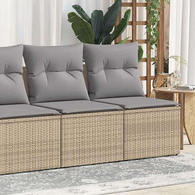 4-delige Loungeset met kussens poly rattan acacia beige