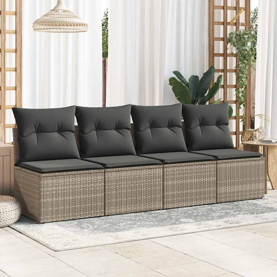 4-delige Loungeset met kussens poly rattan acacia grijs