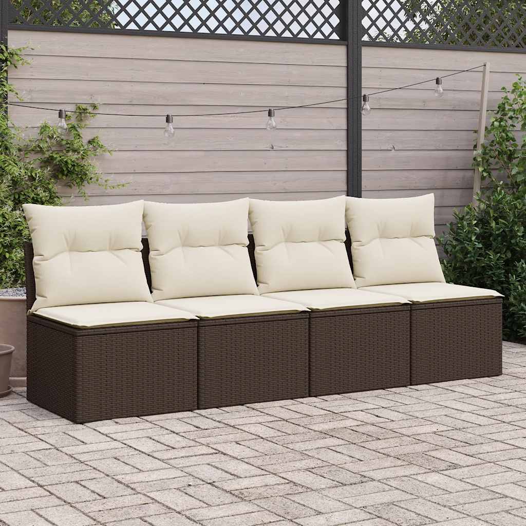 4-delige Loungeset met kussens poly rattan acacia bruin