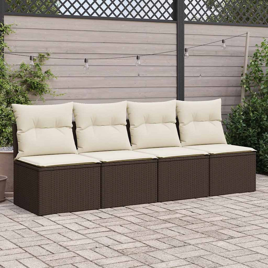4-delige Loungeset met kussens poly rattan acacia bruin
