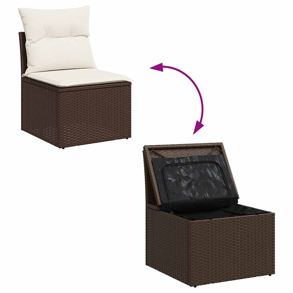 4-delige Loungeset met kussens poly rattan acacia bruin