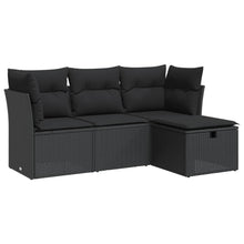 4-delige Loungeset met kussens poly rattan zwart