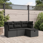 4-delige Loungeset met kussens poly rattan zwart