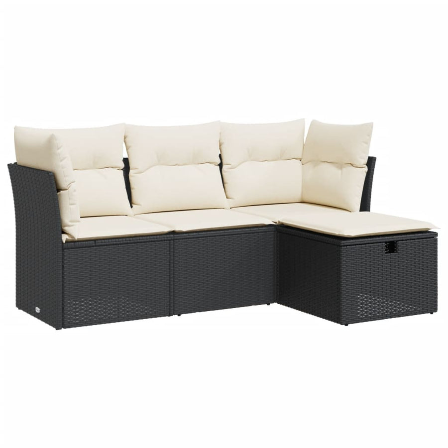 4-delige Loungeset met kussens poly rattan zwart