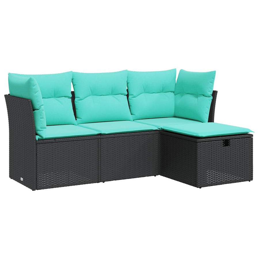 4-delige Loungeset met kussens poly rattan zwart