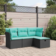 4-piece Loungeset with cushions poly rattan black
