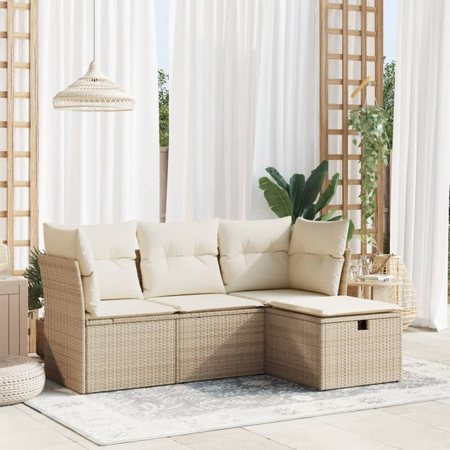 4-delige Loungeset met kussens poly rattan beige