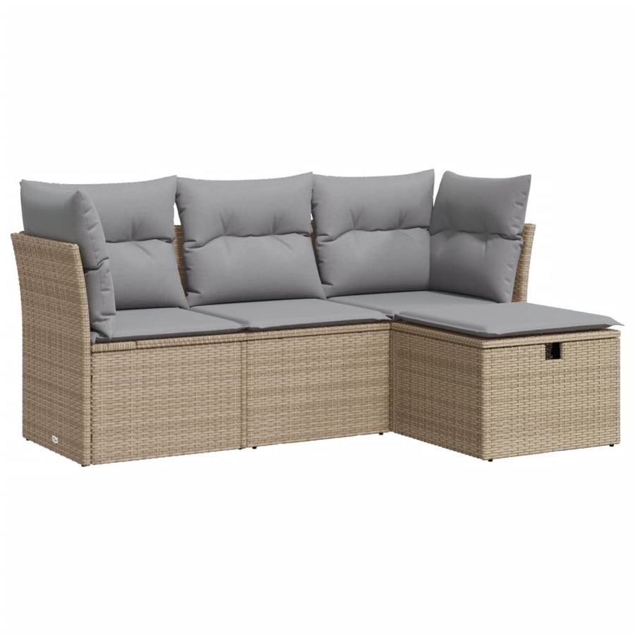 4-delige Loungeset met kussens poly rattan beige