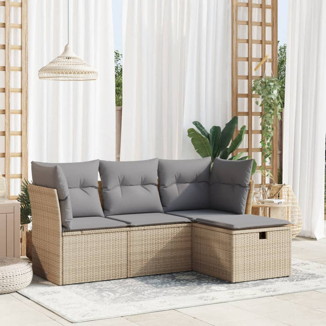 4-delige Loungeset met kussens poly rattan beige