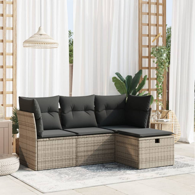 4-delige Loungeset met kussens poly rattan grijs