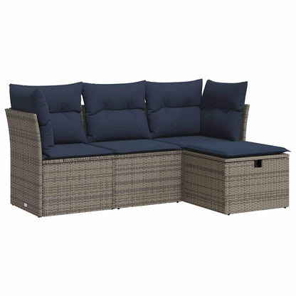 4-delige Loungeset met kussens poly rattan grijs