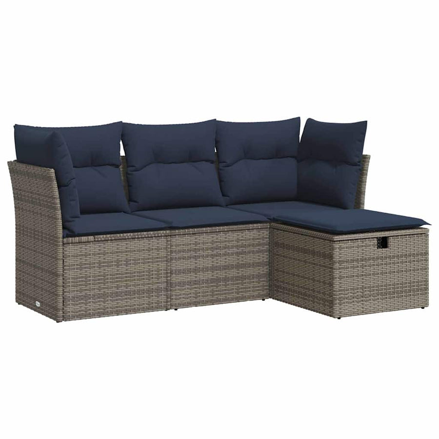 4-delige Loungeset met kussens poly rattan grijs