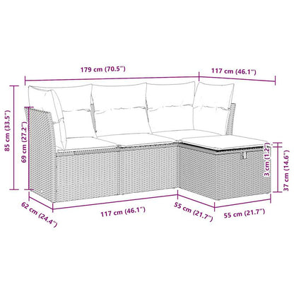 4-delige Loungeset met kussens poly rattan grijs