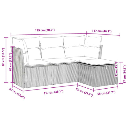 4-delige Loungeset met kussens poly rattan lichtgrijs