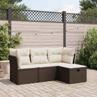 4-delige Loungeset met kussens poly rattan bruin