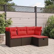 4-piece Loungeset with cushions poly rattan brown