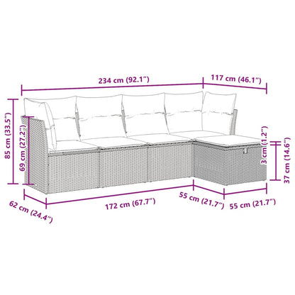 5-delige Loungeset met kussens poly rattan zwart