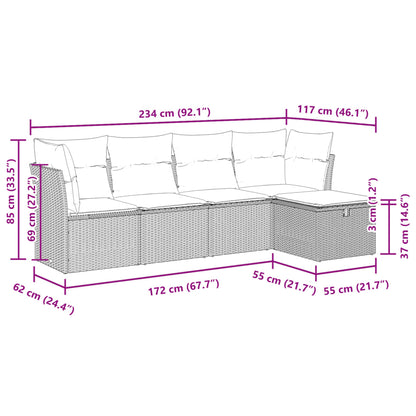 5-delige Loungeset met kussens poly rattan zwart