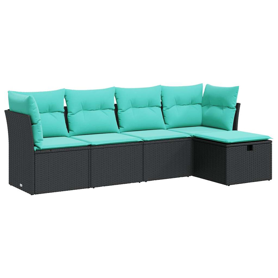 5-delige Loungeset met kussens poly rattan zwart