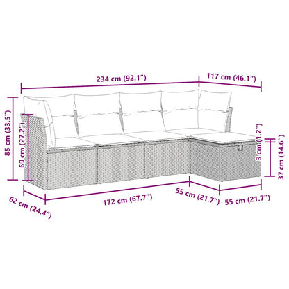 5-delige Loungeset met kussens poly rattan zwart